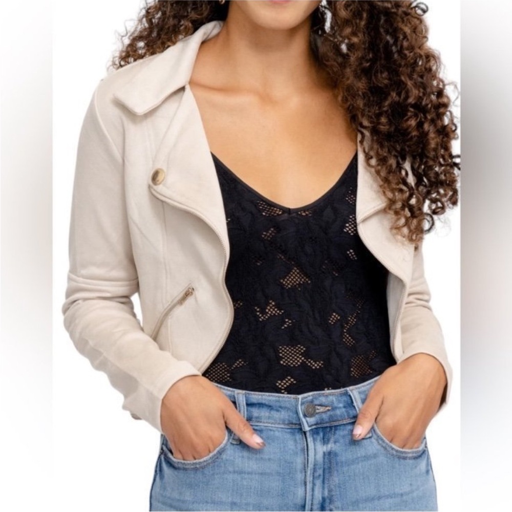 MINE CREAM JACKET NOTCH COLLAR BUTTON OPEN FRONT FALL LIGHT WEIGHT OFFICE